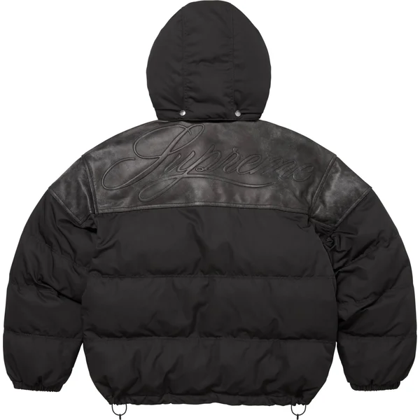 Supreme Leather Yoke Puffer Jacket - Black (front)