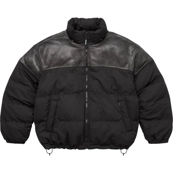 Supreme Leather Yoke Puffer Jacket - Black (front)
