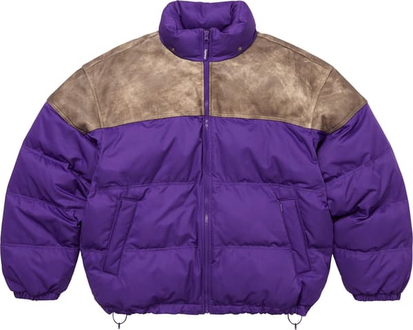 Supreme Leather Yoke Puffer Jacket - Purple (front)