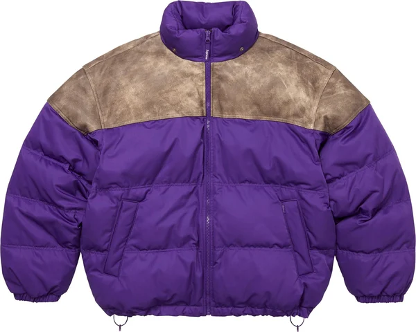 Supreme Leather Yoke Puffer Jacket - Purple (front)