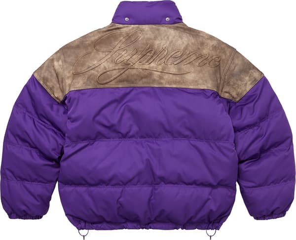Supreme Leather Yoke Puffer Jacket - Purple (front)