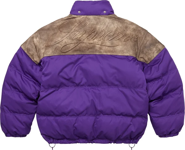 Supreme Leather Yoke Puffer Jacket - Purple (front)