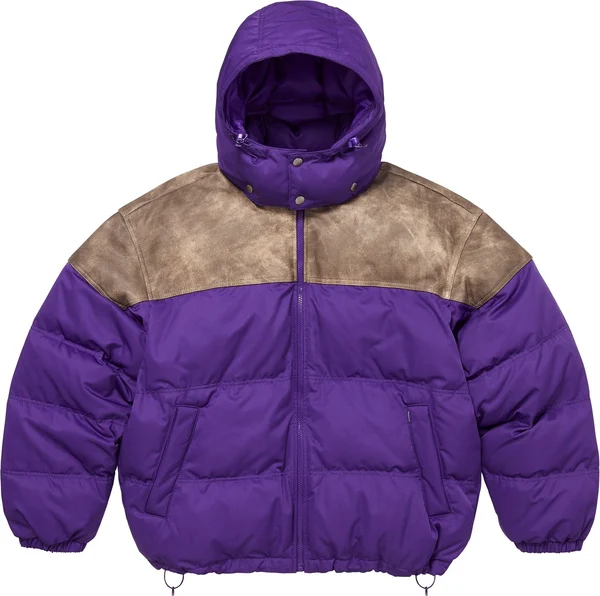 Supreme Leather Yoke Puffer Jacket - Purple (front)