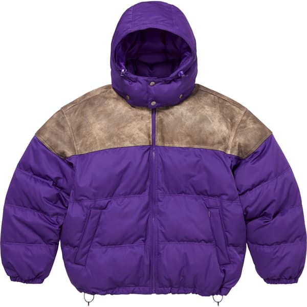 Supreme Leather Yoke Puffer Jacket - Purple (front)