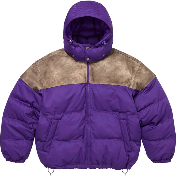 Supreme Leather Yoke Puffer Jacket - Purple (front)