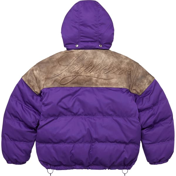 Supreme Leather Yoke Puffer Jacket - Purple (front)