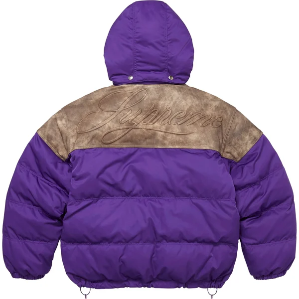 Supreme Leather Yoke Puffer Jacket - Purple (front)