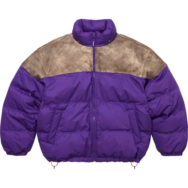 Supreme Leather Yoke Puffer Jacket - Purple (front)
