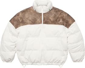 Supreme Leather Yoke Puffer Jacket White