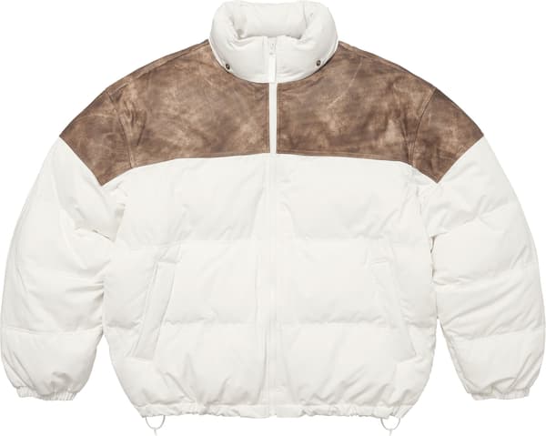 Supreme Leather Yoke Puffer Jacket - White (front)