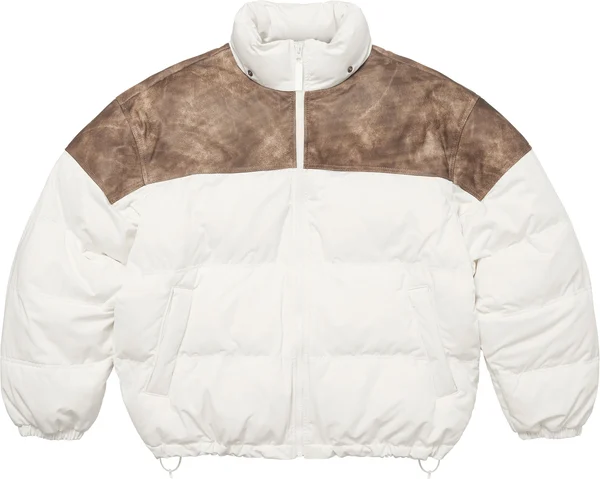 Supreme Leather Yoke Puffer Jacket - White (front)