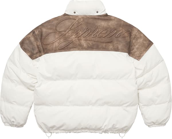 Supreme Leather Yoke Puffer Jacket - White (front)