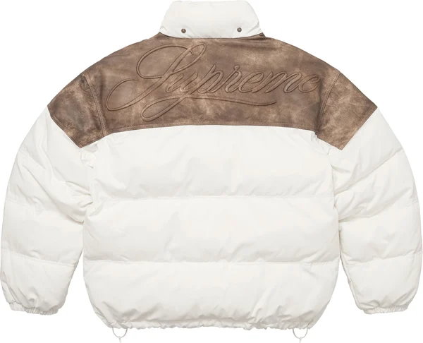 Supreme Leather Yoke Puffer Jacket - White (front)