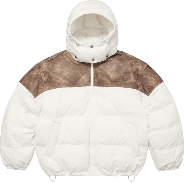 Supreme Leather Yoke Puffer Jacket - White (front)