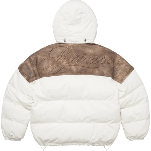 Supreme Leather Yoke Puffer Jacket - White (front)