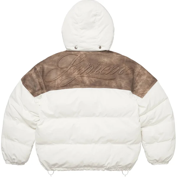Supreme Leather Yoke Puffer Jacket - White (front)