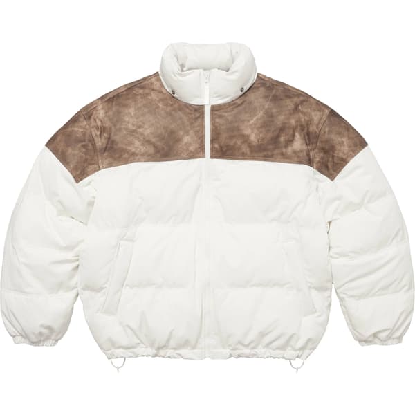 Supreme Leather Yoke Puffer Jacket - White (front)