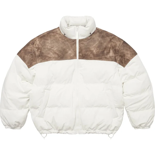 Supreme Leather Yoke Puffer Jacket - White (front)