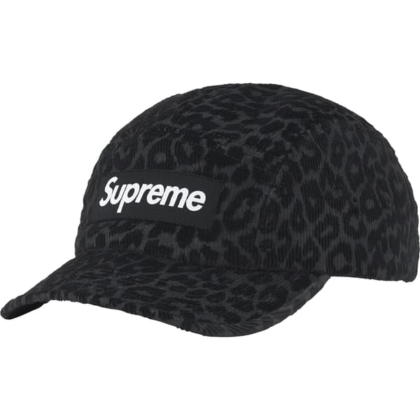 Supreme Leopard Corduroy Camp Cap - Black (front)