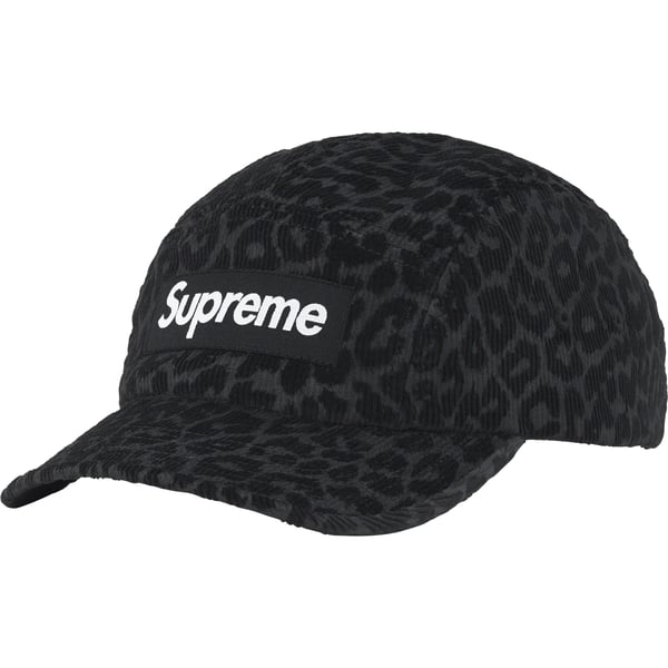 Supreme Leopard Corduroy Camp Cap - Black (front)