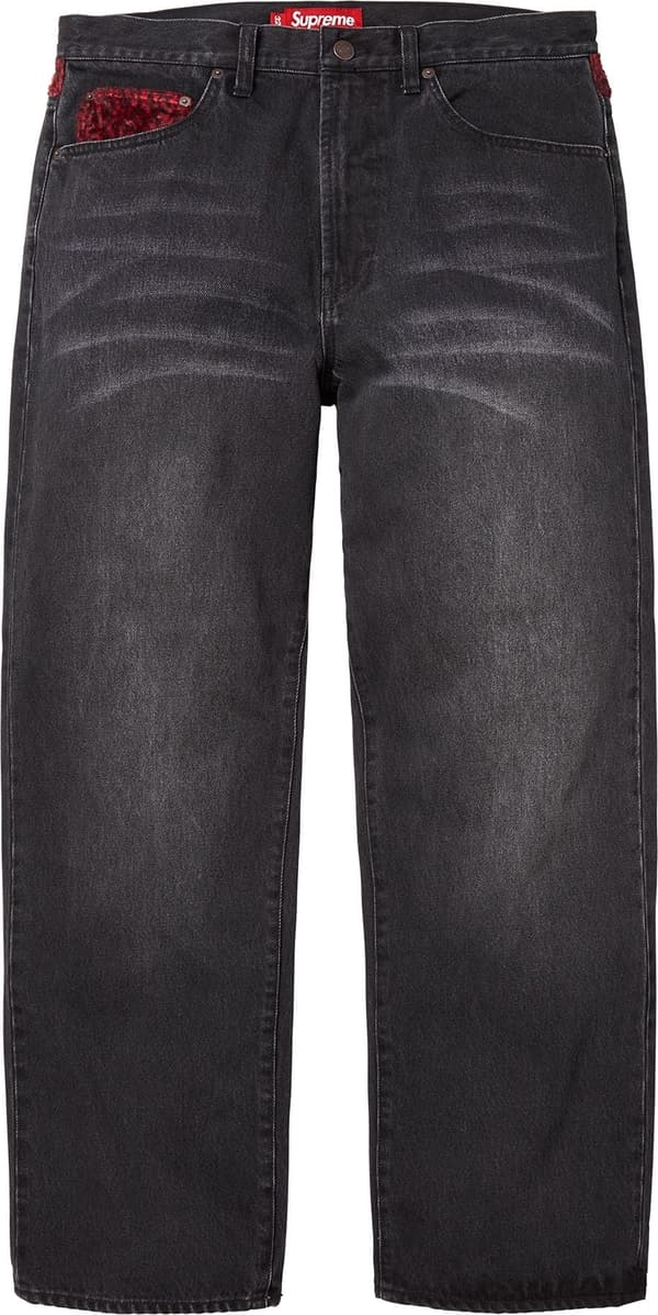 Supreme Leopard Faux Fur Loose Fit Jean - Washed Black (front)