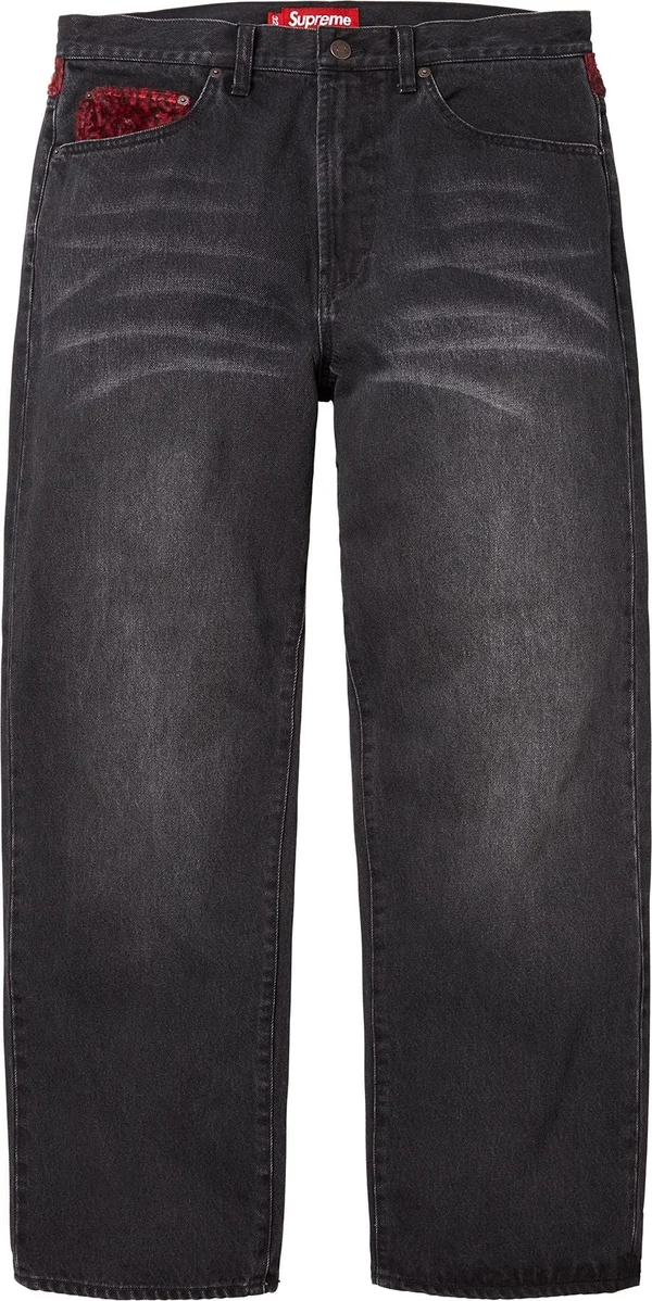 Supreme Leopard Faux Fur Loose Fit Jean - Washed Black (front)