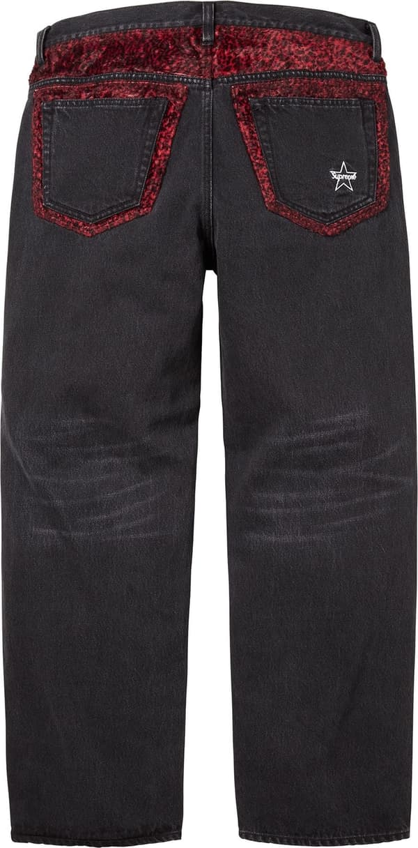 Supreme Leopard Faux Fur Loose Fit Jean - Washed Black (front)
