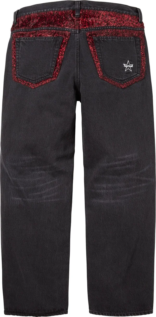 Supreme Leopard Faux Fur Loose Fit Jean - Washed Black (front)