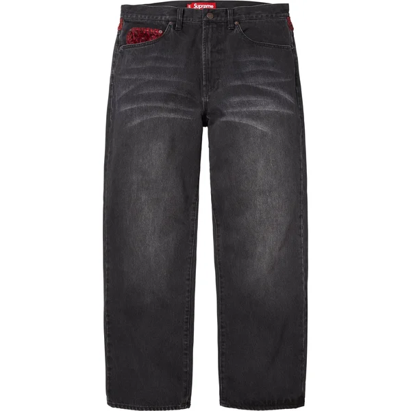 Supreme Leopard Faux Fur Loose Fit Jean - Washed Black (front)