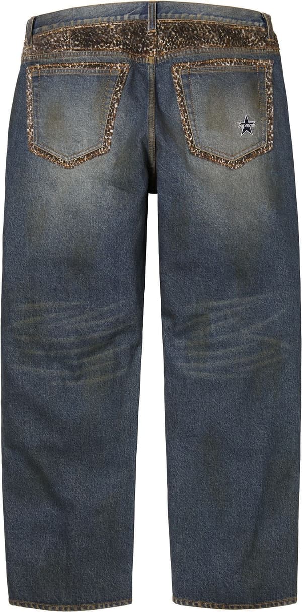 Supreme Leopard Faux Fur Loose Fit Jean - Washed Indigo (front)