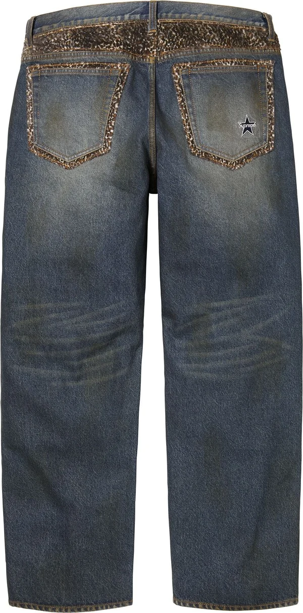 Supreme Leopard Faux Fur Loose Fit Jean - Washed Indigo (front)
