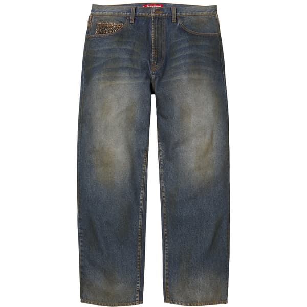 Supreme Leopard Faux Fur Loose Fit Jean - Washed Indigo (front)