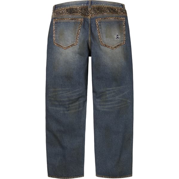 Supreme Leopard Faux Fur Loose Fit Jean - Washed Indigo (front)