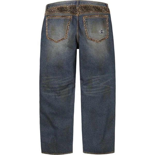 Supreme Leopard Faux Fur Loose Fit Jean - Washed Indigo (front)