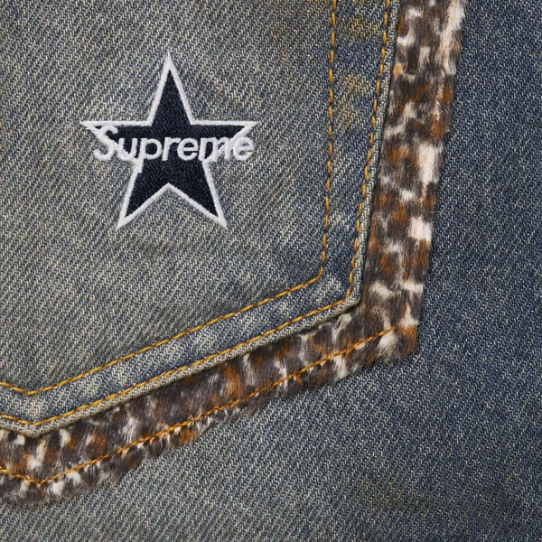 Supreme Leopard Faux Fur Loose Fit Jean - Washed Indigo (front)