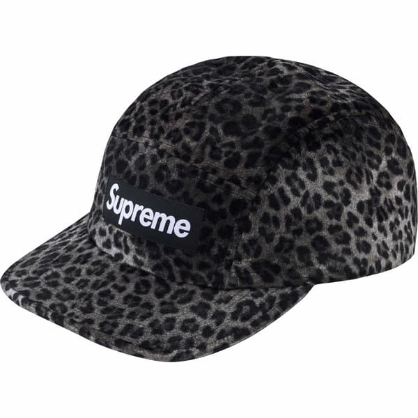 Supreme Leopard Velvet Camp Cap - Black (front)