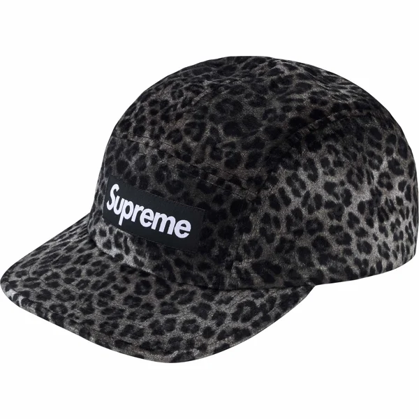 Supreme Leopard Velvet Camp Cap - Black (front)
