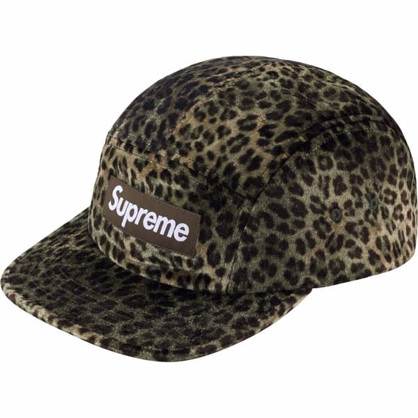 Supreme Leopard Velvet Camp Cap - Olive (front)