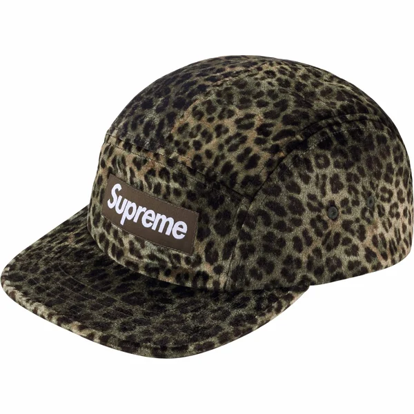 Supreme Leopard Velvet Camp Cap - Olive (front)