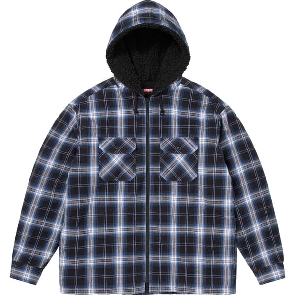 Supreme Lined Zip Up Hooded Flannel Shirt - Black (front)