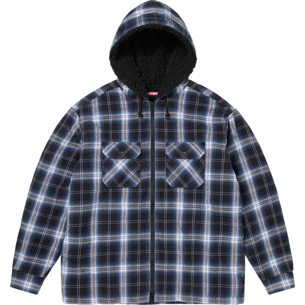 Supreme Lined Zip Up Hooded Flannel Shirt - Black (front)
