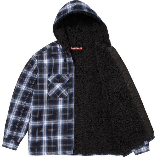 Supreme Lined Zip Up Hooded Flannel Shirt - Black (front)