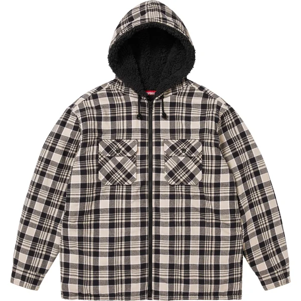 Supreme Lined Zip Up Hooded Flannel Shirt - Light Tan (front)