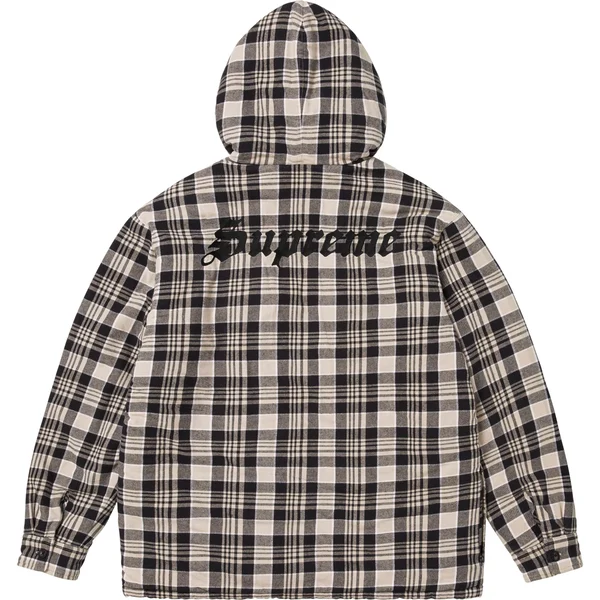 Supreme Lined Zip Up Hooded Flannel Shirt - Light Tan (front)