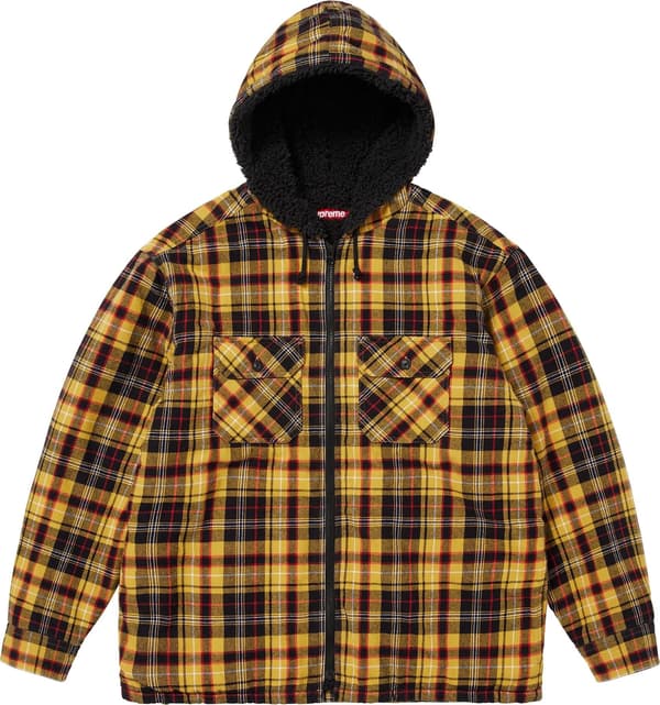 Supreme Lined Zip Up Hooded Flannel Shirt - Yellow (front)