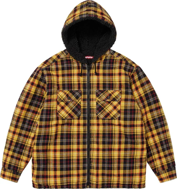 Supreme Lined Zip Up Hooded Flannel Shirt - Yellow (front)