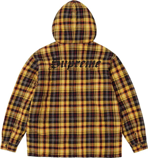 Supreme Lined Zip Up Hooded Flannel Shirt - Yellow (front)