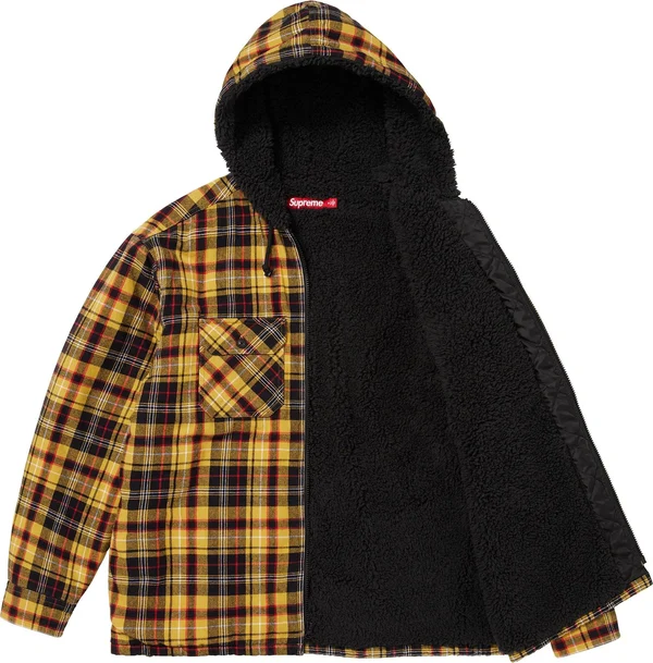 Supreme Lined Zip Up Hooded Flannel Shirt - Yellow (front)