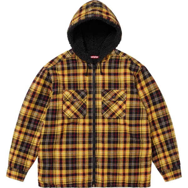 Supreme Lined Zip Up Hooded Flannel Shirt - Yellow (front)