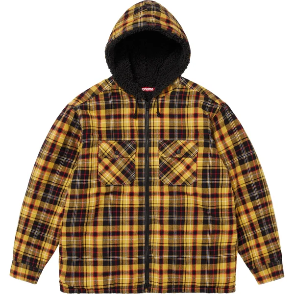 Supreme Lined Zip Up Hooded Flannel Shirt - Yellow (front)
